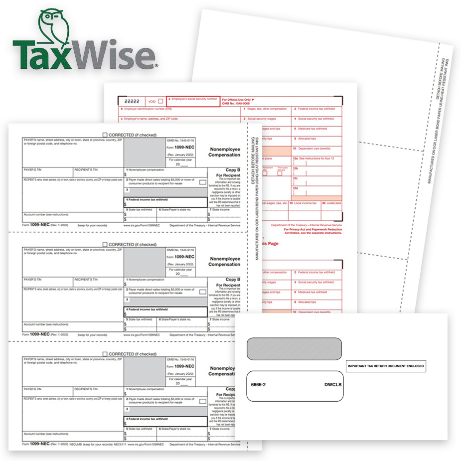 TaxWise software compatible 1099 & W2 tax forms and envelopes, official forms and blank perforated paper - zbpforms.com